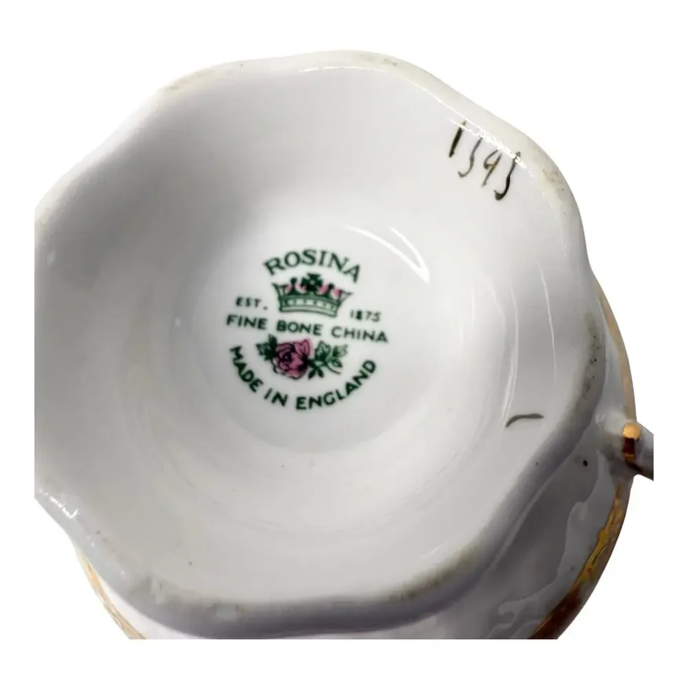 Rosina Footed Tea Cup Saucer Set Gold Footed Yellow England 1940s Bone China VTG - Picture 6 of 11